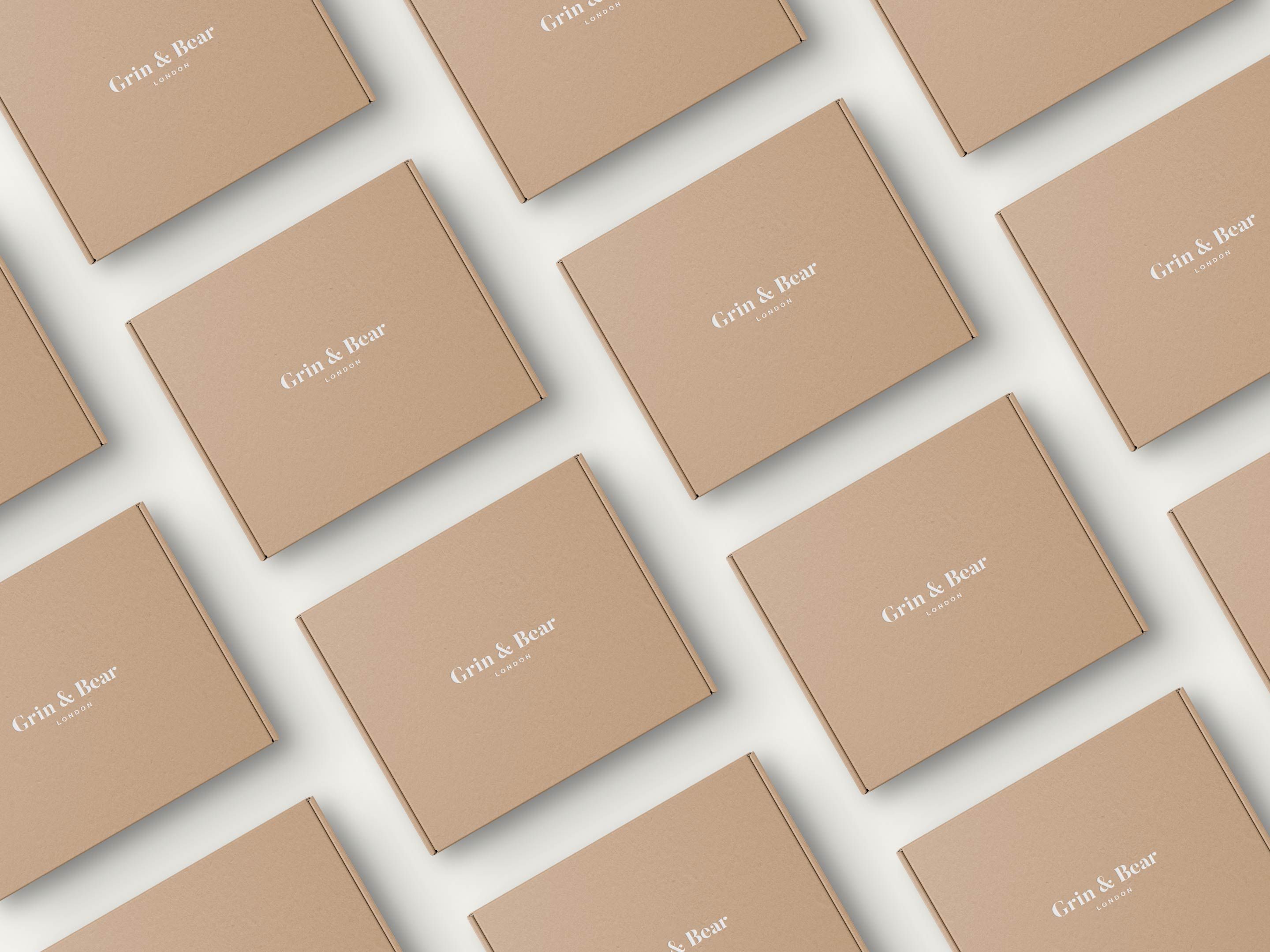 Grin & Bear London packaging boxes.