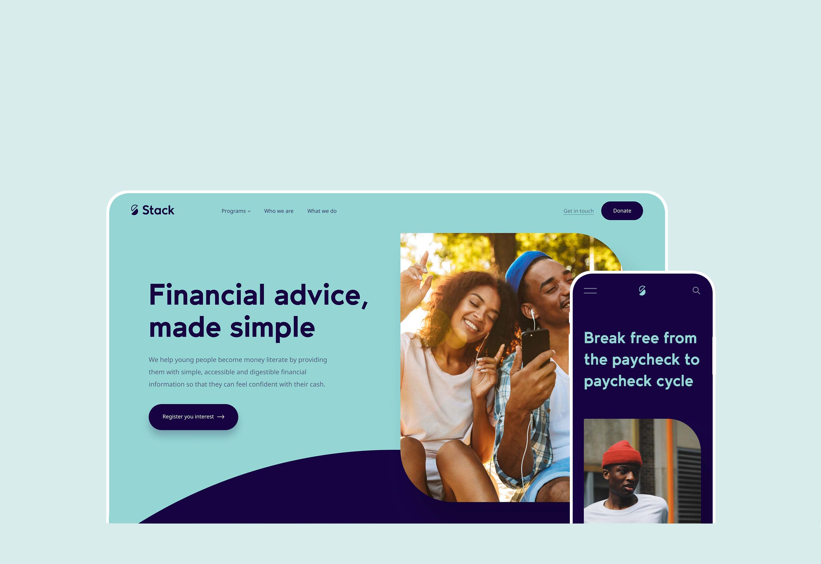 Desktop and mobile optimised website screens from the Stack website.