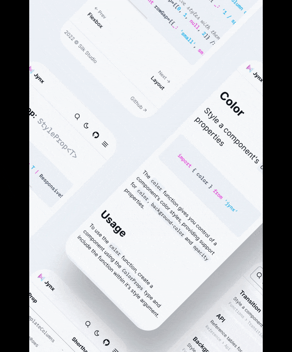 Jynx documentation website mobile layout