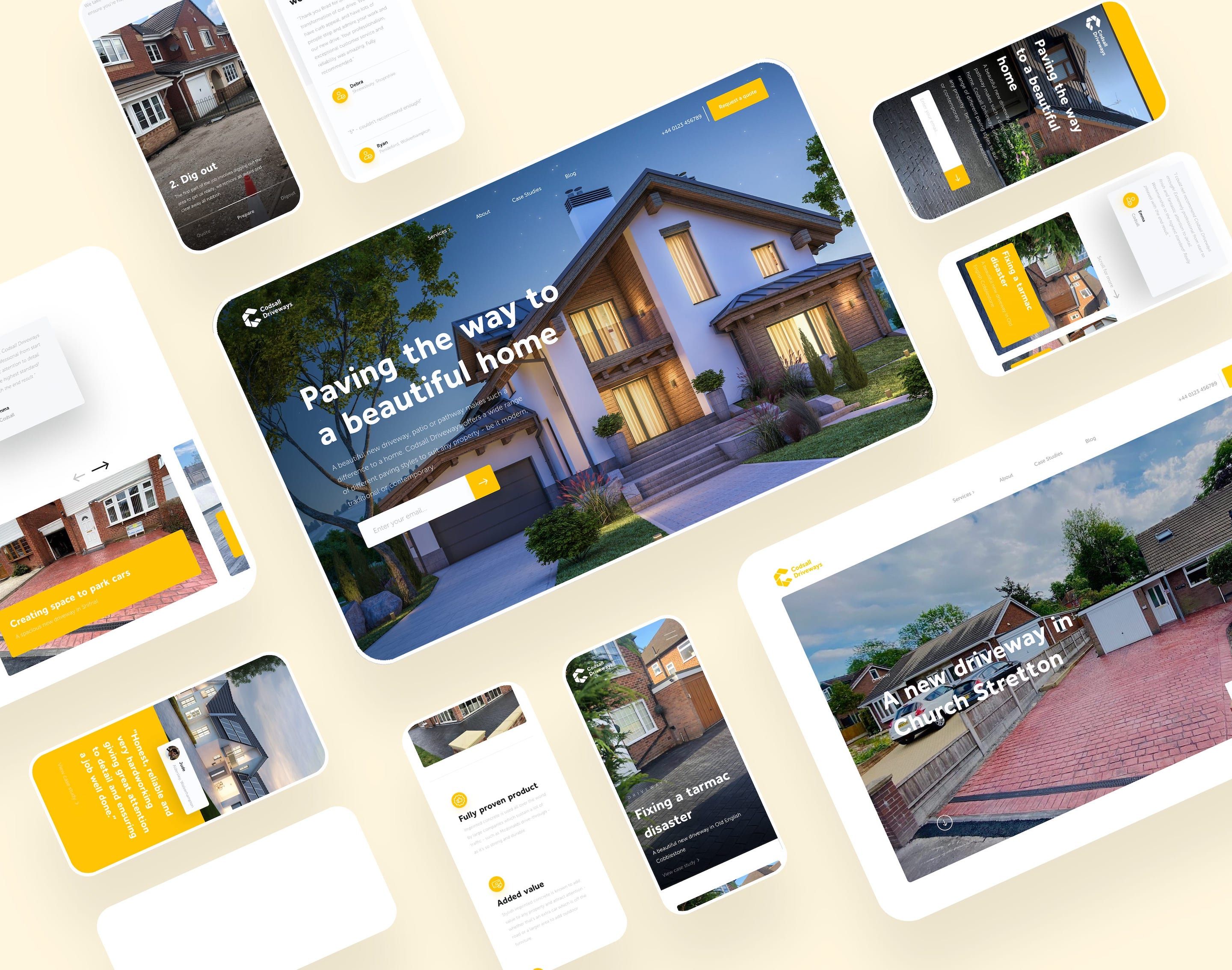 Desktop and mobile website designs by Silk Studio for Codsall Driveways.