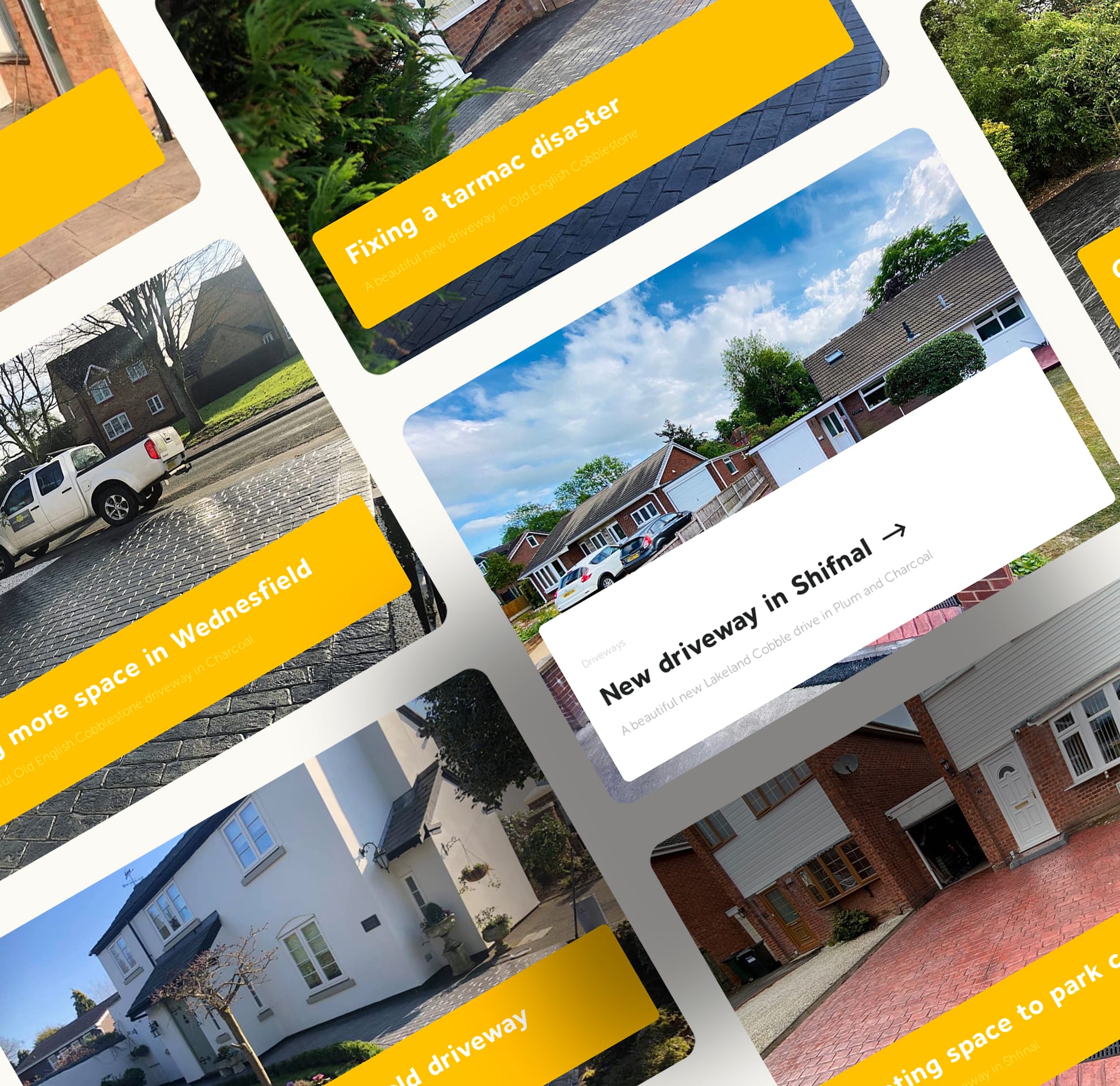 Cards showing Codsall driveways case study.