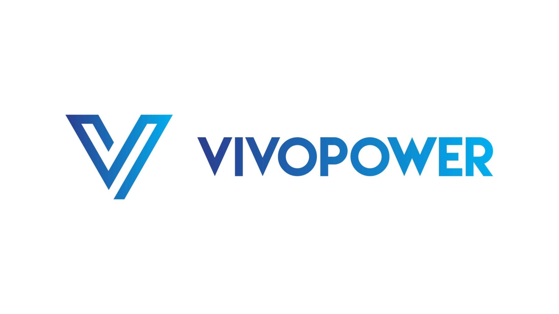 VivoPower logo with blue V symbol and wordmark on a white background