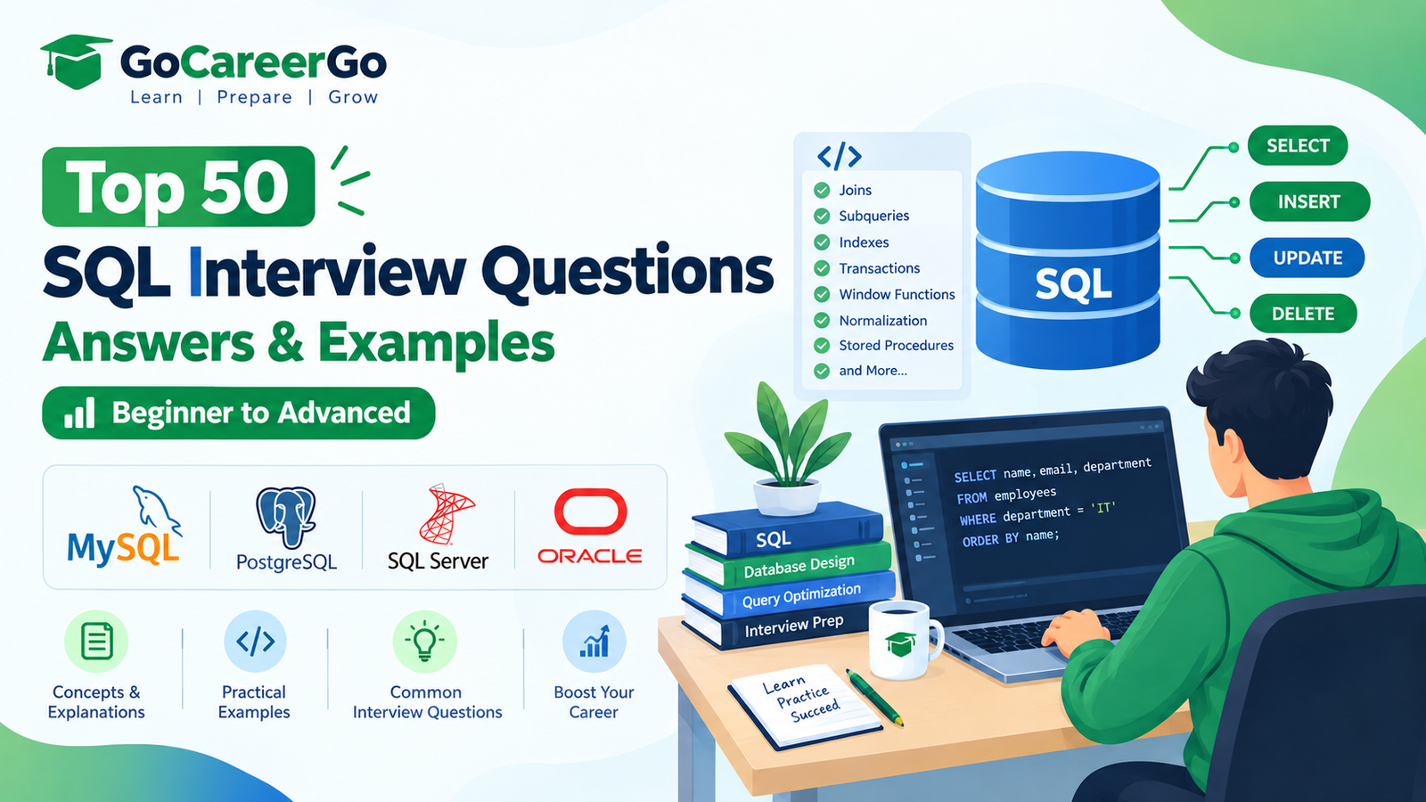 Top 50 SQL Interview Questions with Answers and Examples (2026 Guide)