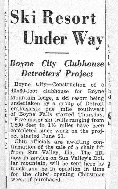 Newspaper Article 1947 about Boyne City Clubhouse Project