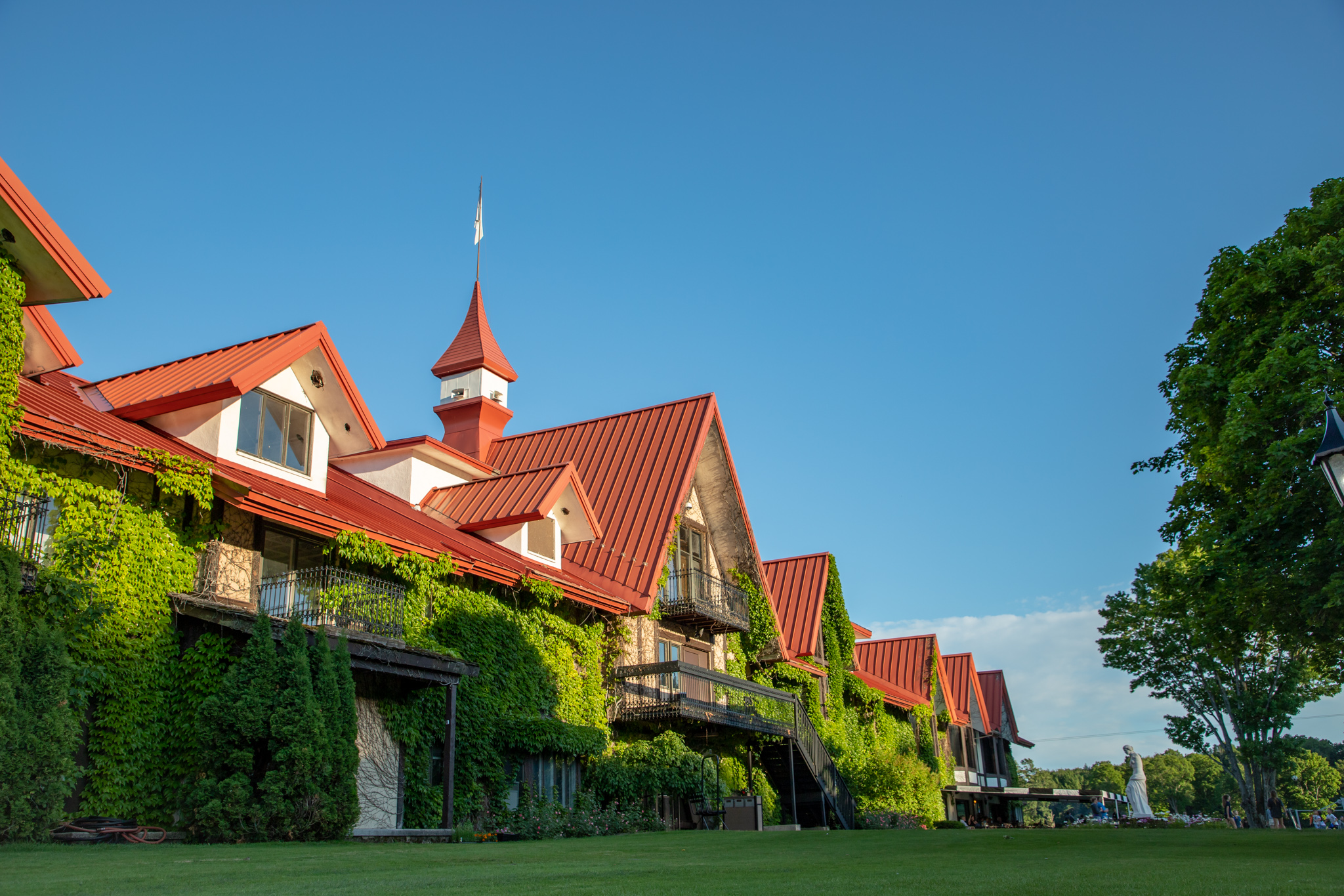 The Highlands Main Lodge covered in snow.