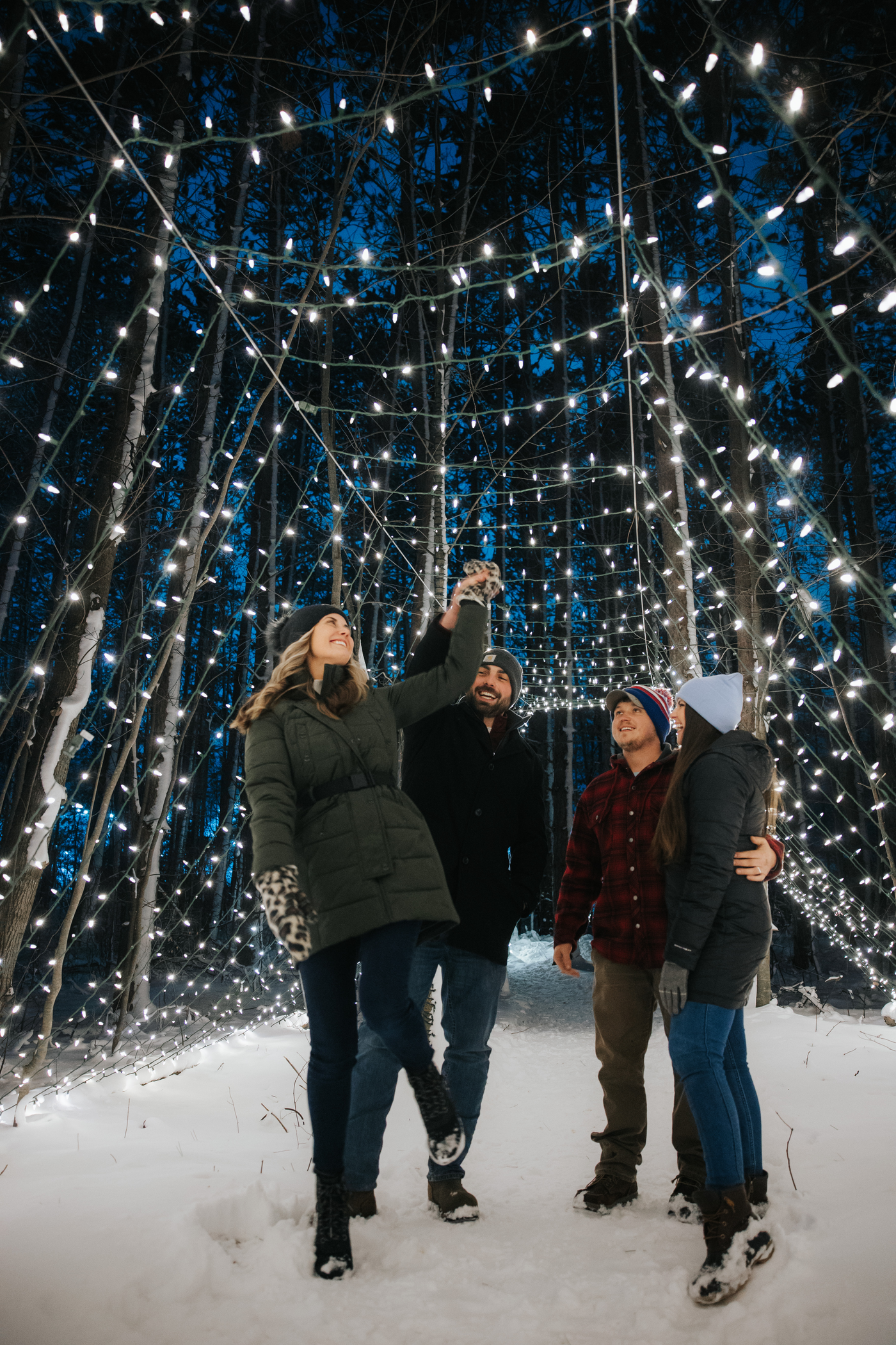 A family enjoys winter activities at The Highlands
