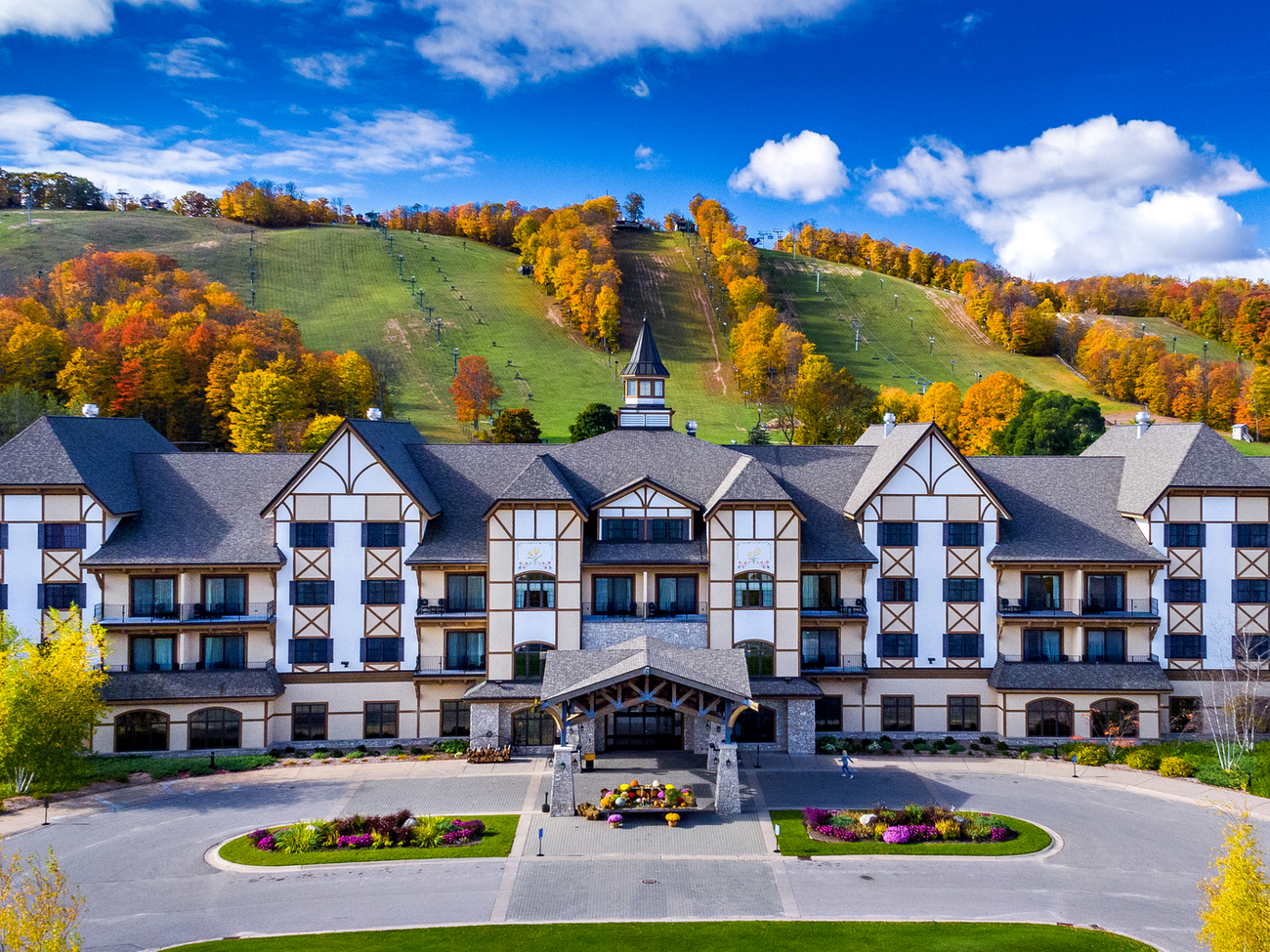 Mountain Grand hotel in summer at Boyne Mountain