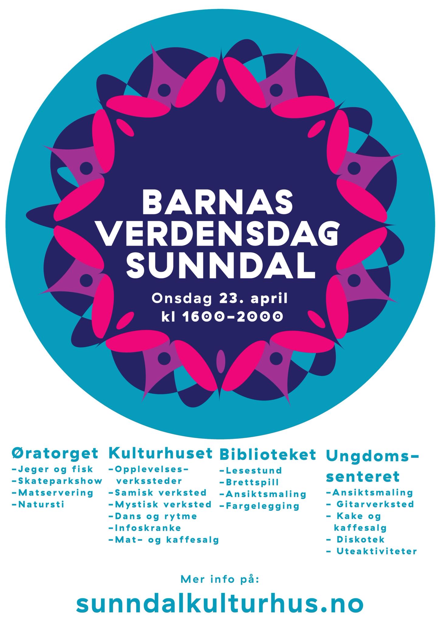 Barnas verdensdag Sunndal, onsdag 23. april kl 1600-2000.