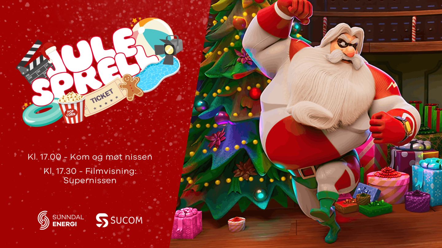 julesprell ticket. kl 1700 kom og møt nissen. kl 1730 - filmvisning supernissen.