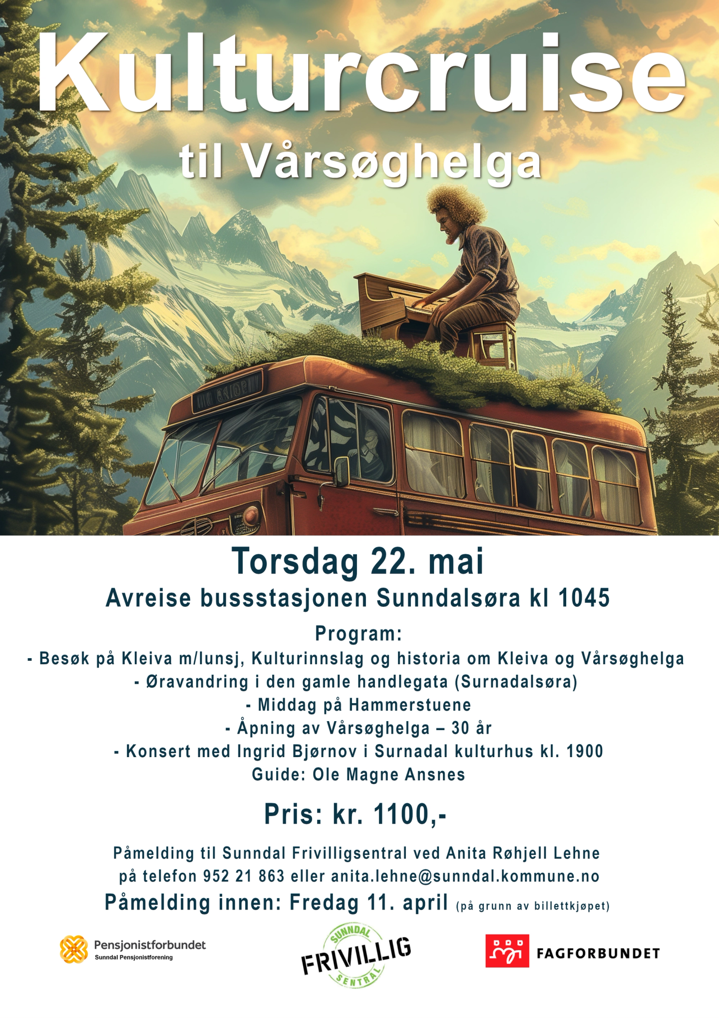 tekst i artikkelen lik tekst på bildet. i tillegg logoer for pensjonistforbundet, Sunndal frivilligsentral, fagforbundet
