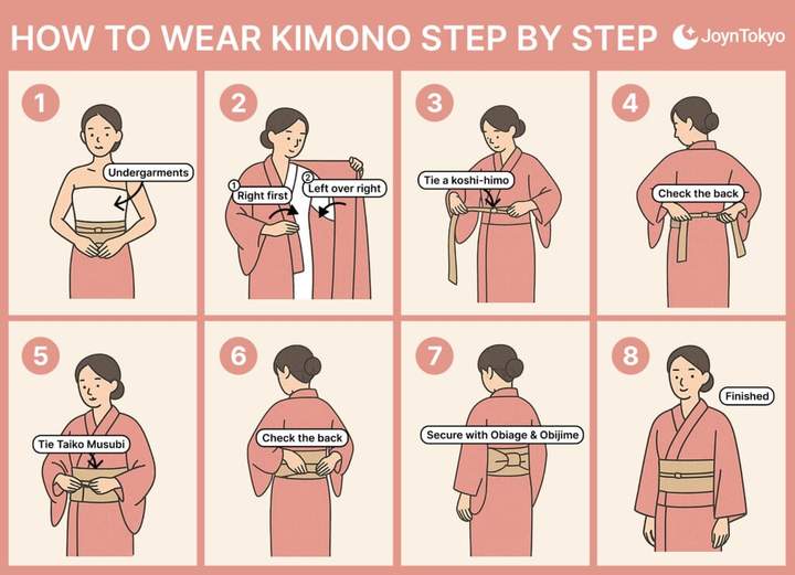 step by step on how to wear a kimono
