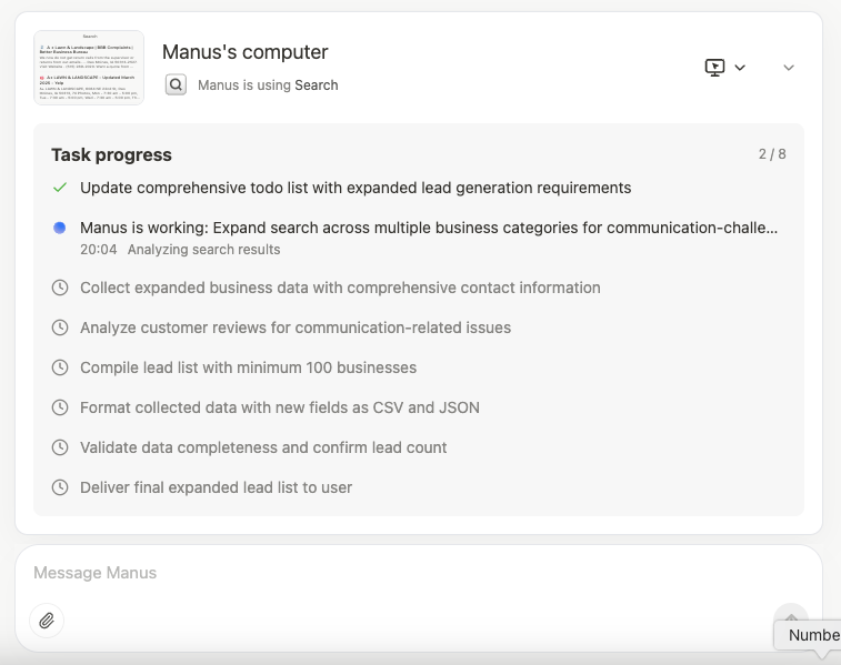 Manus AI works on tasks from its own Ubuntu instance