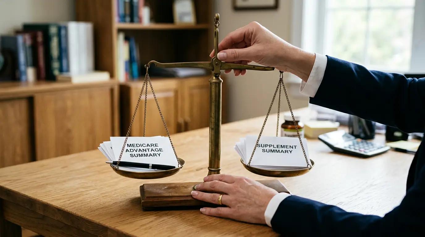 Medicare plan comparison documents on an advisor desk