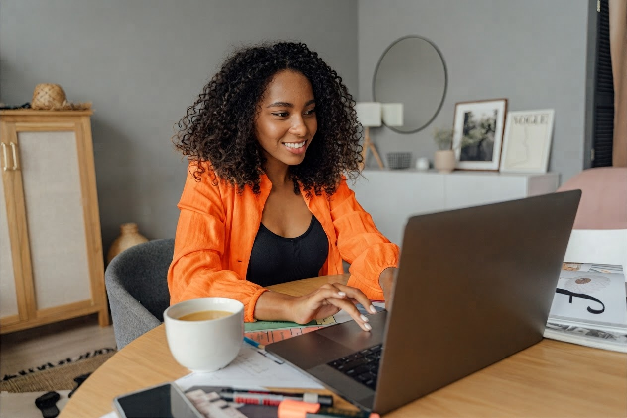 Image of a woman on a computer.