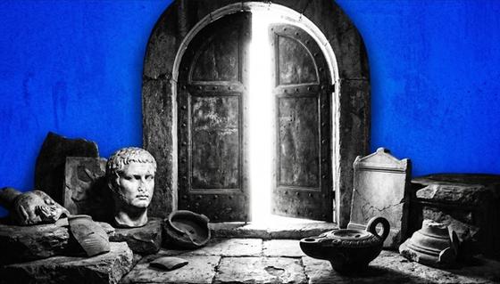 Ancient Greek marble archway symbolizing the entry point to decentralized perpetual trading on Hyperliquid