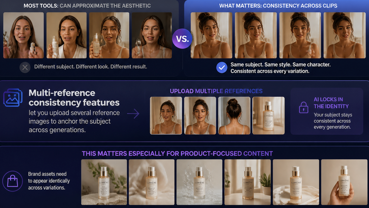 Consistency feature preview inside the best AI tools for UGC-style video to lock character identities.