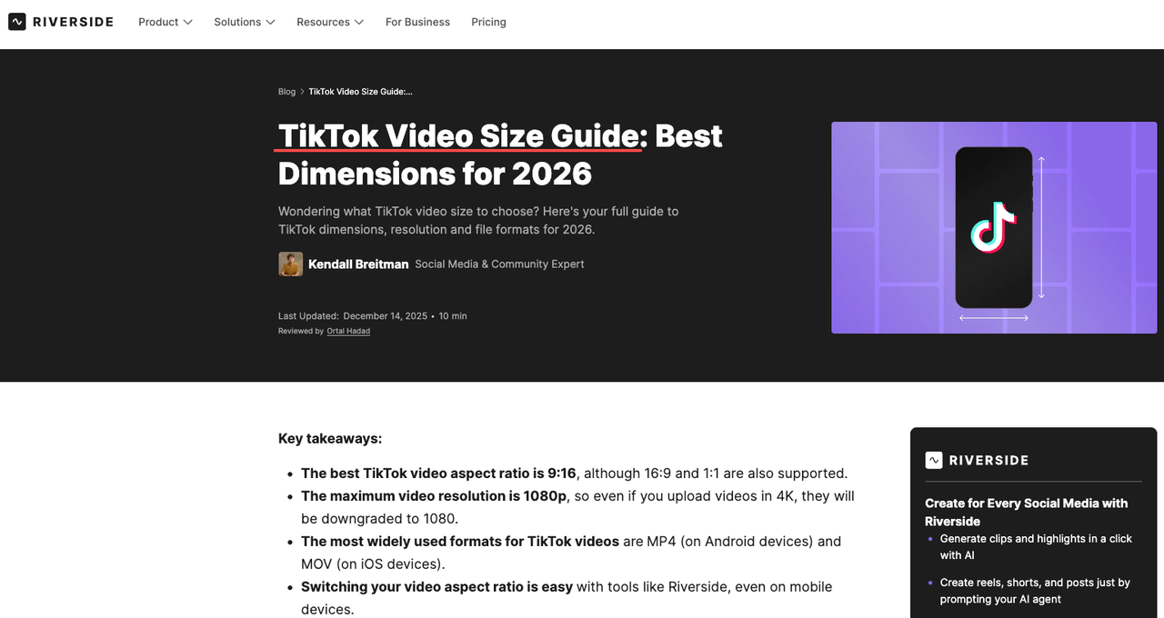 Guide on best dimensions and resolutions when using a tiktok background video generator tool.