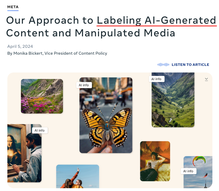 Meta policy layout discussing content transparency rules for the best AI tools for UGC-style video.