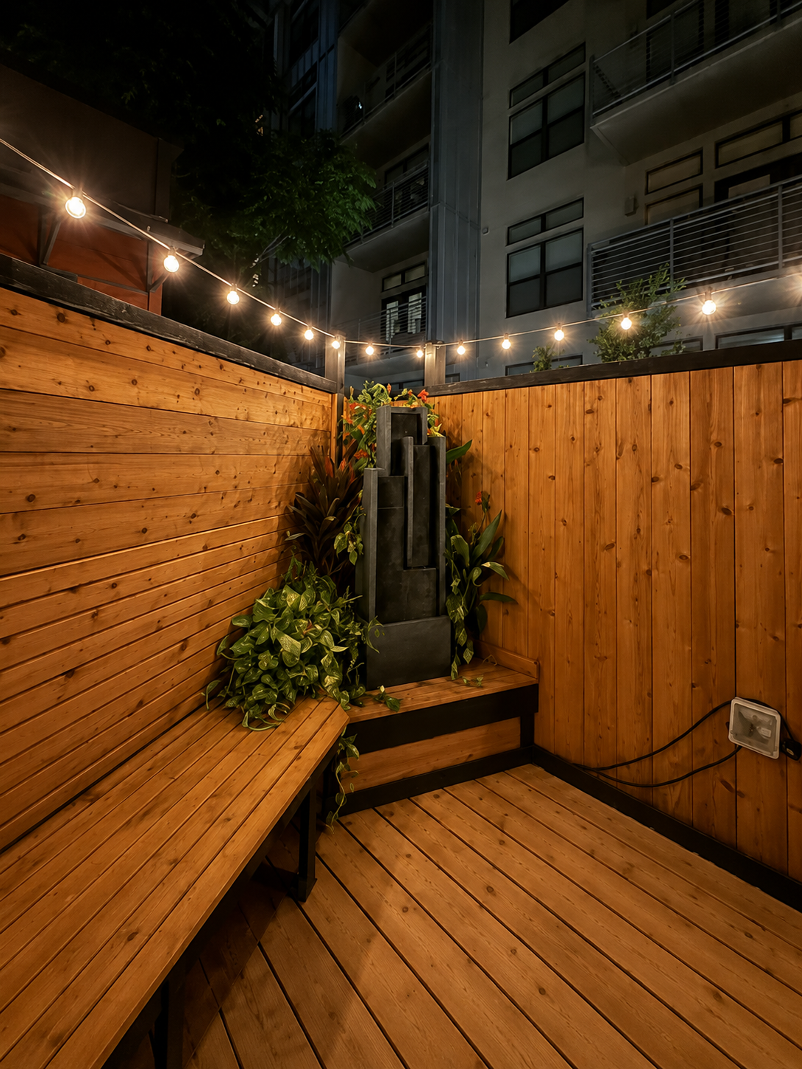 Sweatcity ATX courtyard at night