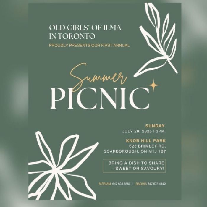 Old Girls of ILMA in Toronto Summer Picnic flyer, Knob Hill Park