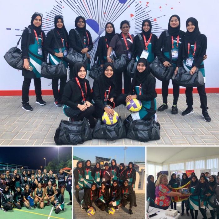 IIOGA Dubai netball delegates with their kit bags