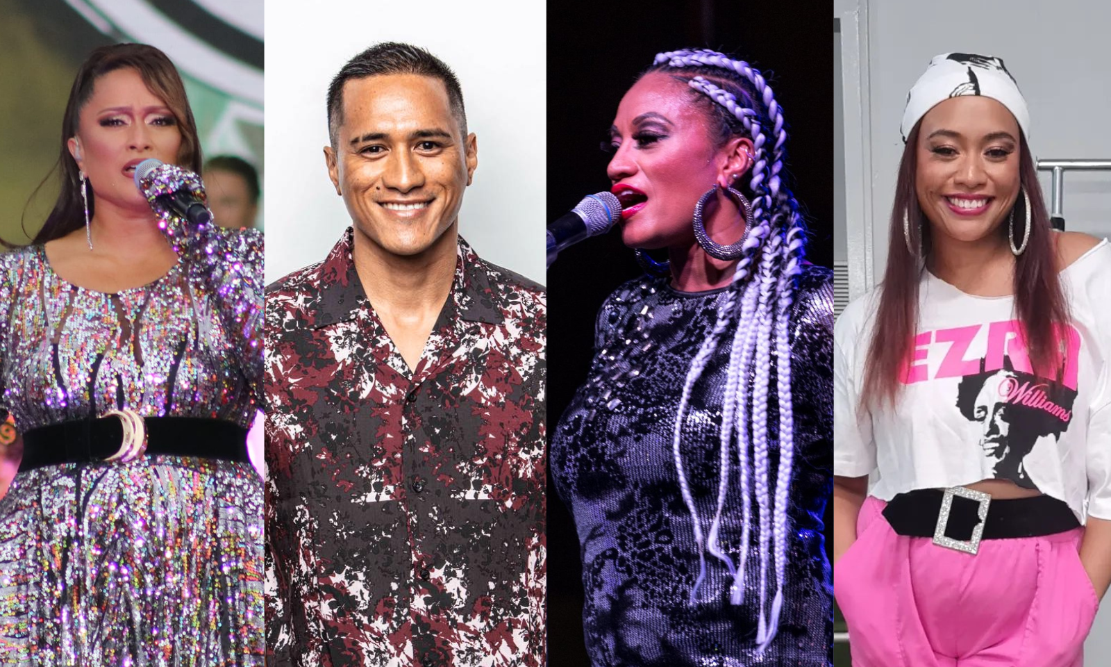 (From L-R) Lavina Williams singing at Christmas in the Park, Josh Williams in a photo for his health and fitness company, Emily Williams performing at a concert in Melbourne, and Ezra Williams before appearing on The Voice Australia.