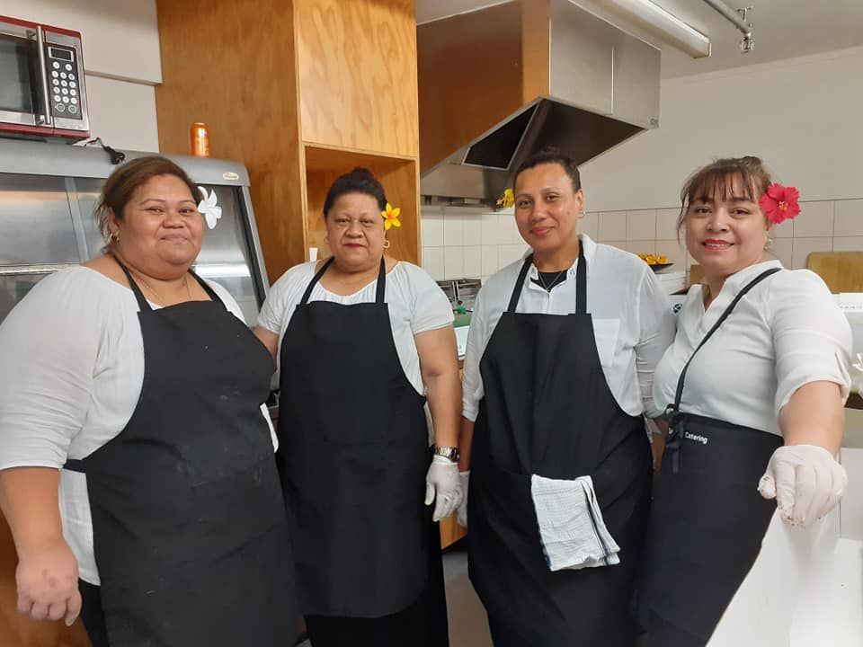 Owner and founder of Tuisamau Catering Elizabeth (Liz) Brown Te'o (far right) with her team. Photo/Facebook