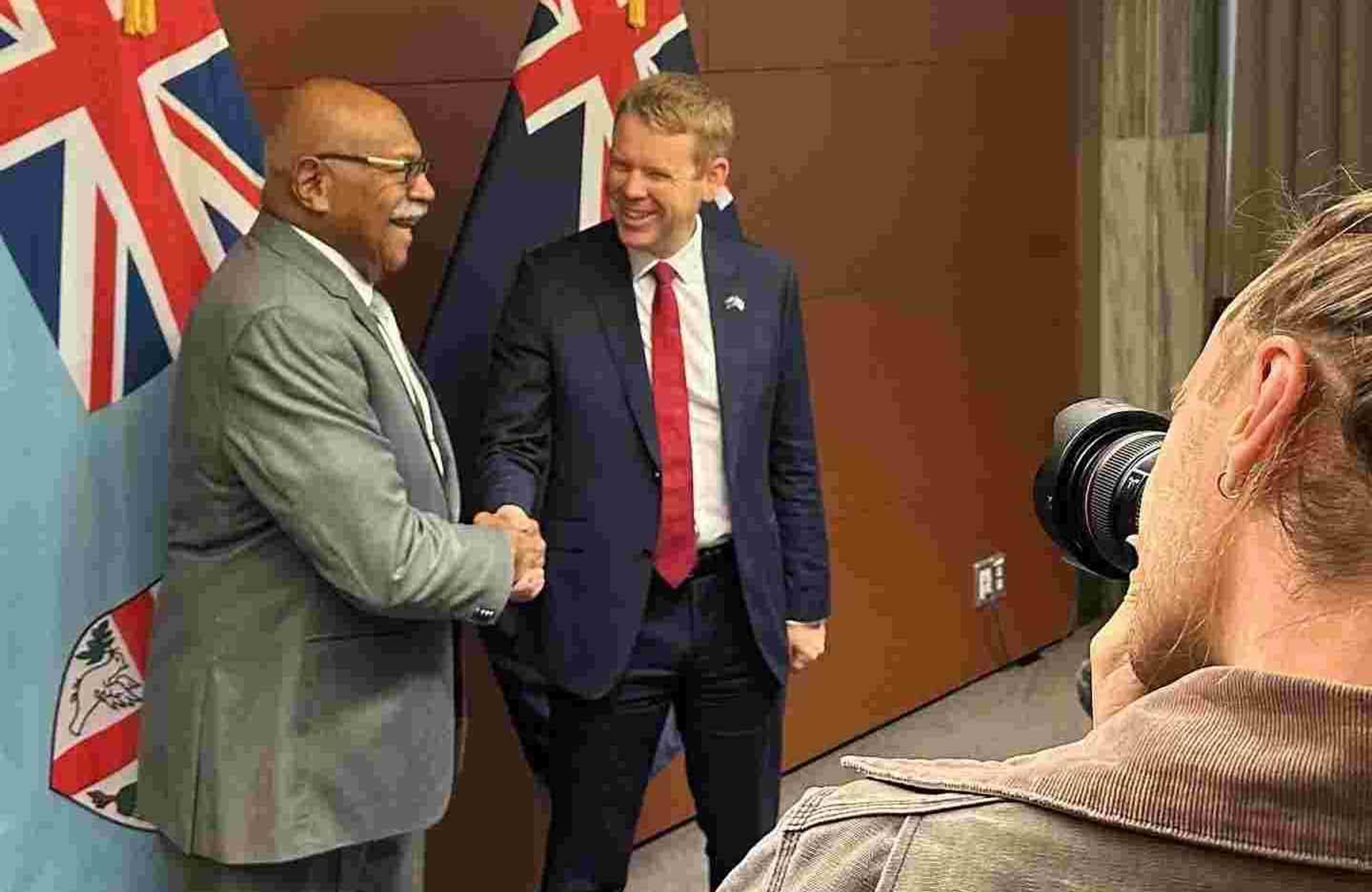 After meeting in Wellington this morning, Fiji Prime Minister Sitiveni Rabuka and New Zealand Prime Minister Chris Hipkins reaffirmed the strength and spirit of New Zealand and Fiji’s relationship. Photo/PMN News/Justin Latif​