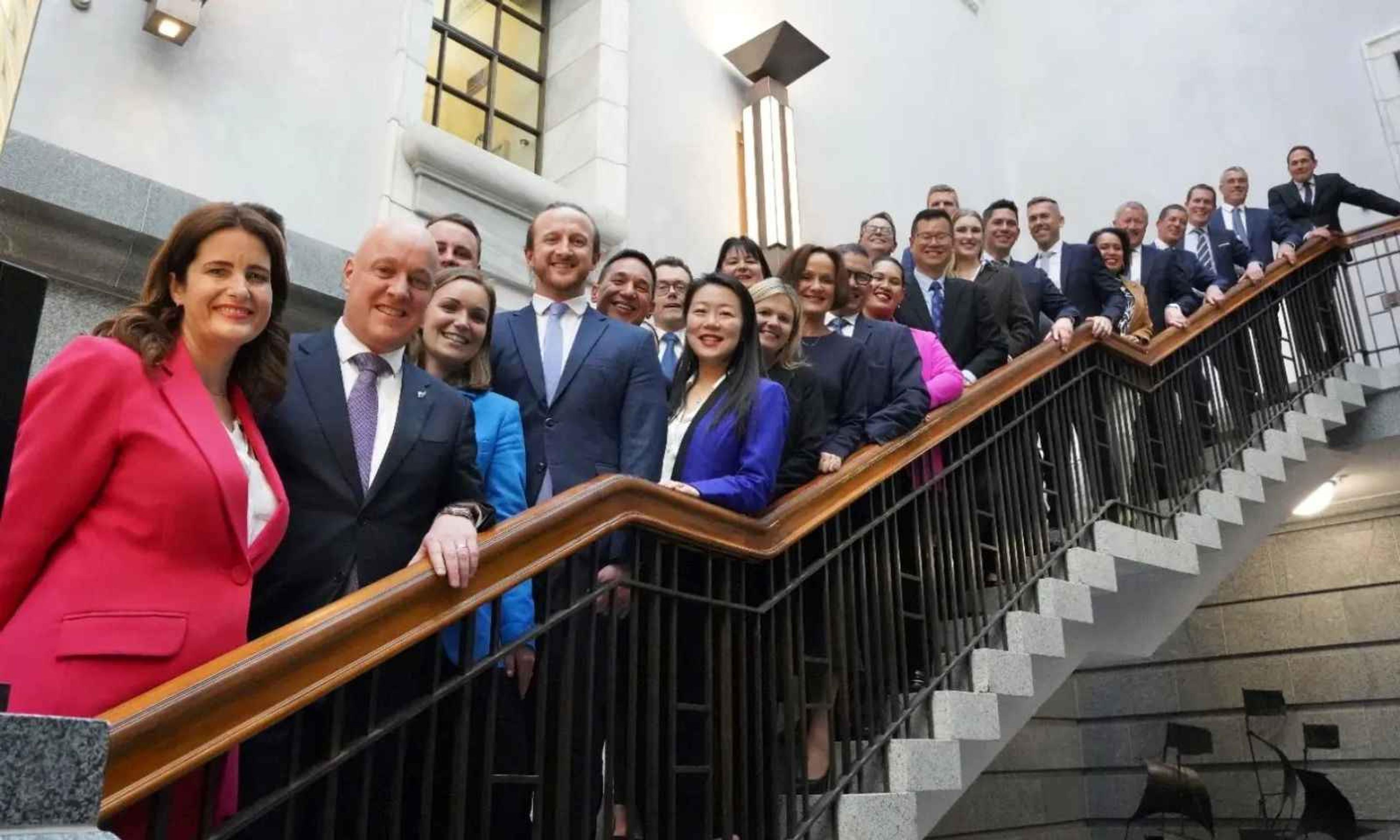 National Party leader Christopher Luxon, Nicola Willis and National's new potential MPs. 