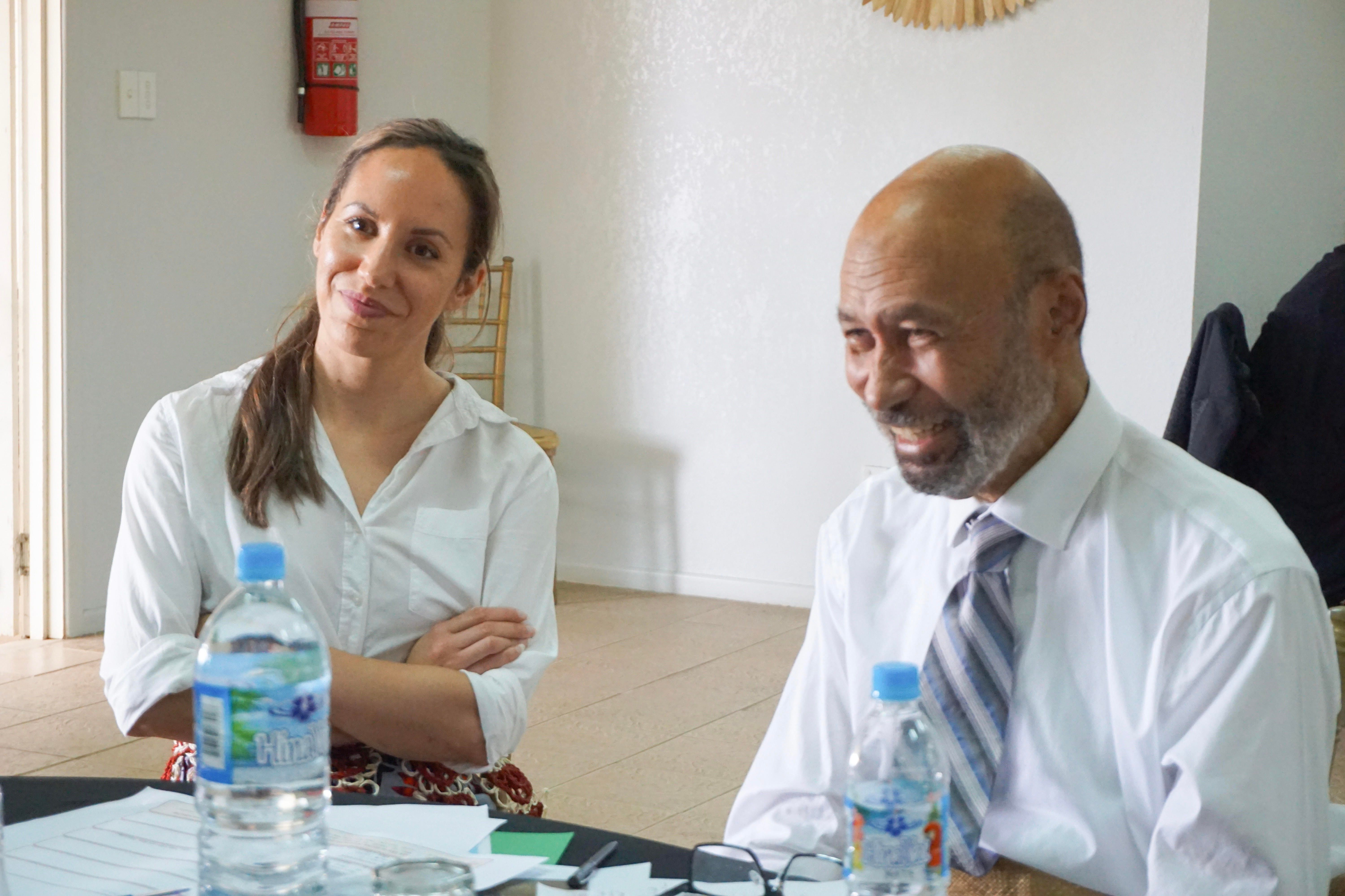 Lora Vaioleti with Dr Timote Vaioleti who led the Pacific methodologies of the research. Lora says he brings significant mana to the works. Future scenarios workshop, Nuku’alofa Tonga, July 2023. Photo/Supplied