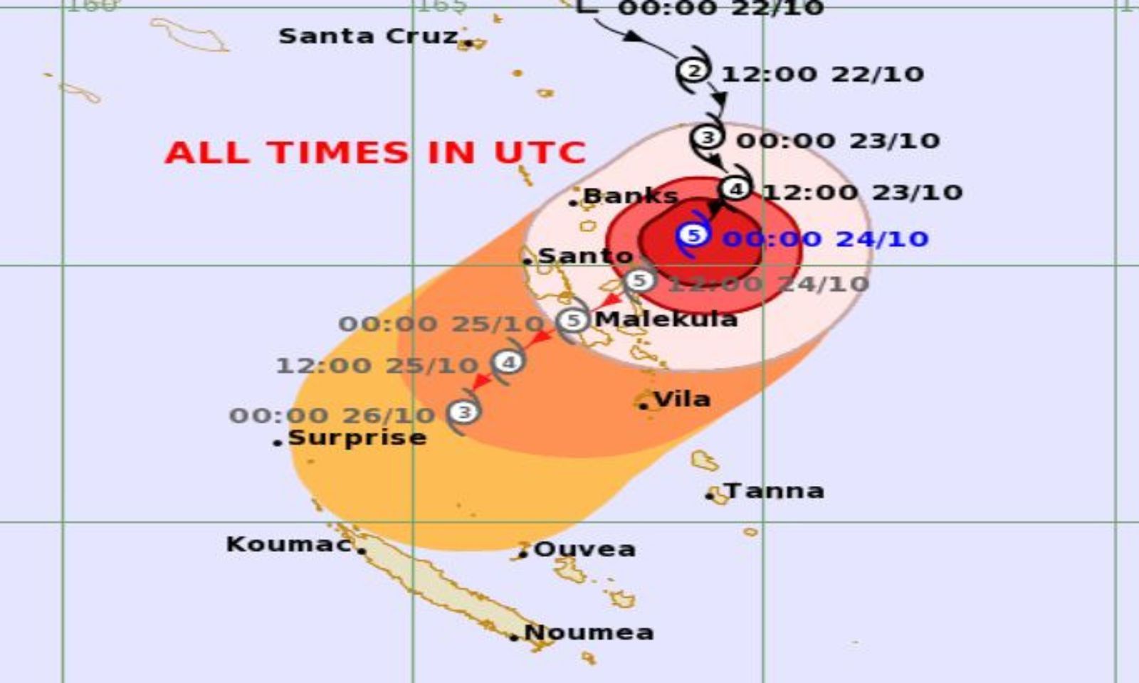 Severe Tropical Cyclone Lola Category 5 is heading for Vanuatu. Photo/Fiji Meteorological Service