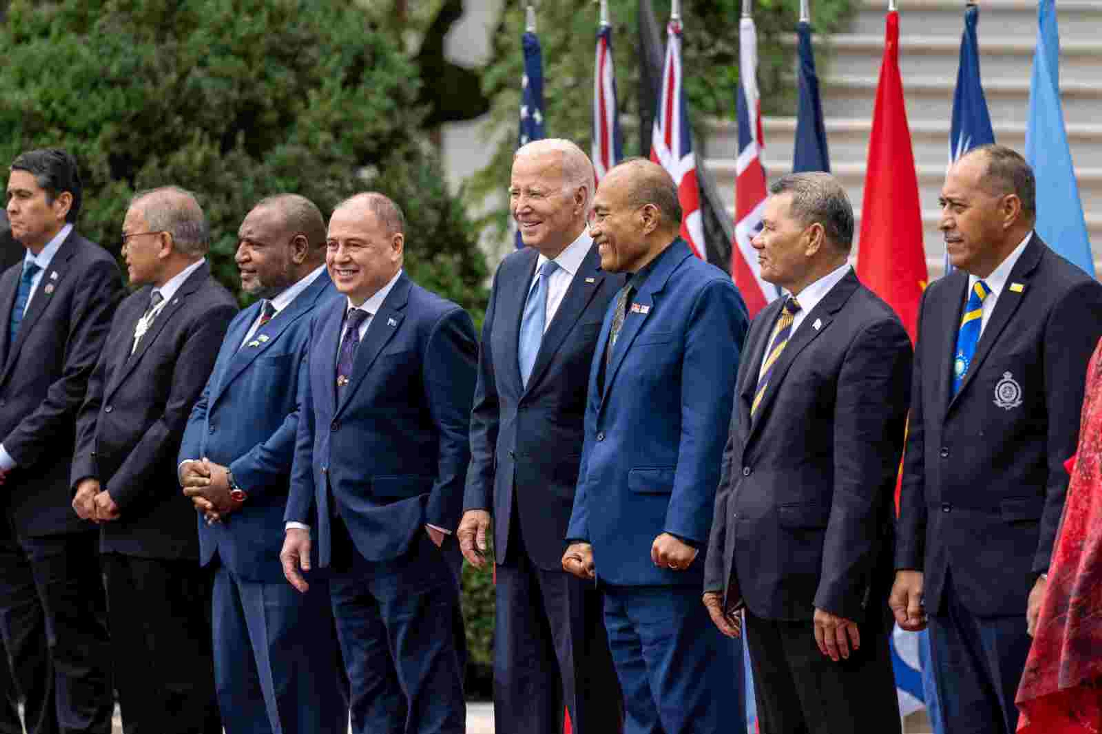 US President Joe Biden with Pacific leaders outside the White House. 