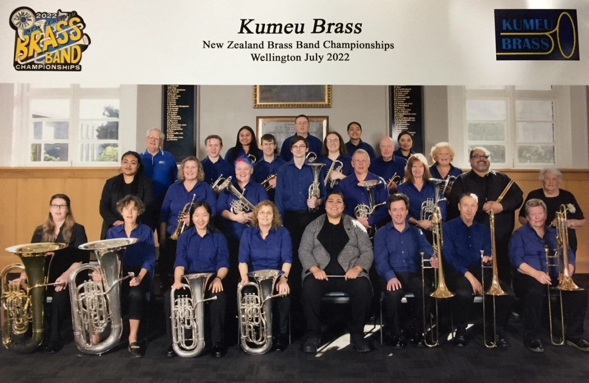 The Kumeu Brass Band was established in 1948 and is now under the baton of Linda Filimoehala (front centre). Photo/KumeuBrass