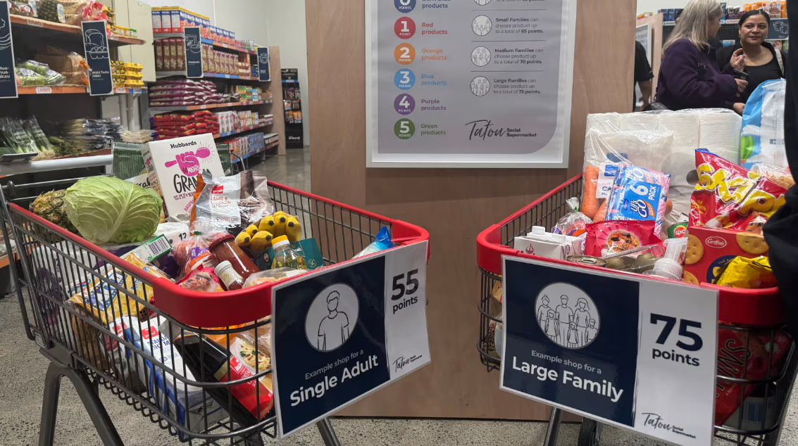 An example of grocery selection with the Social Supermarket point system. Photo/Te Ao Māori News