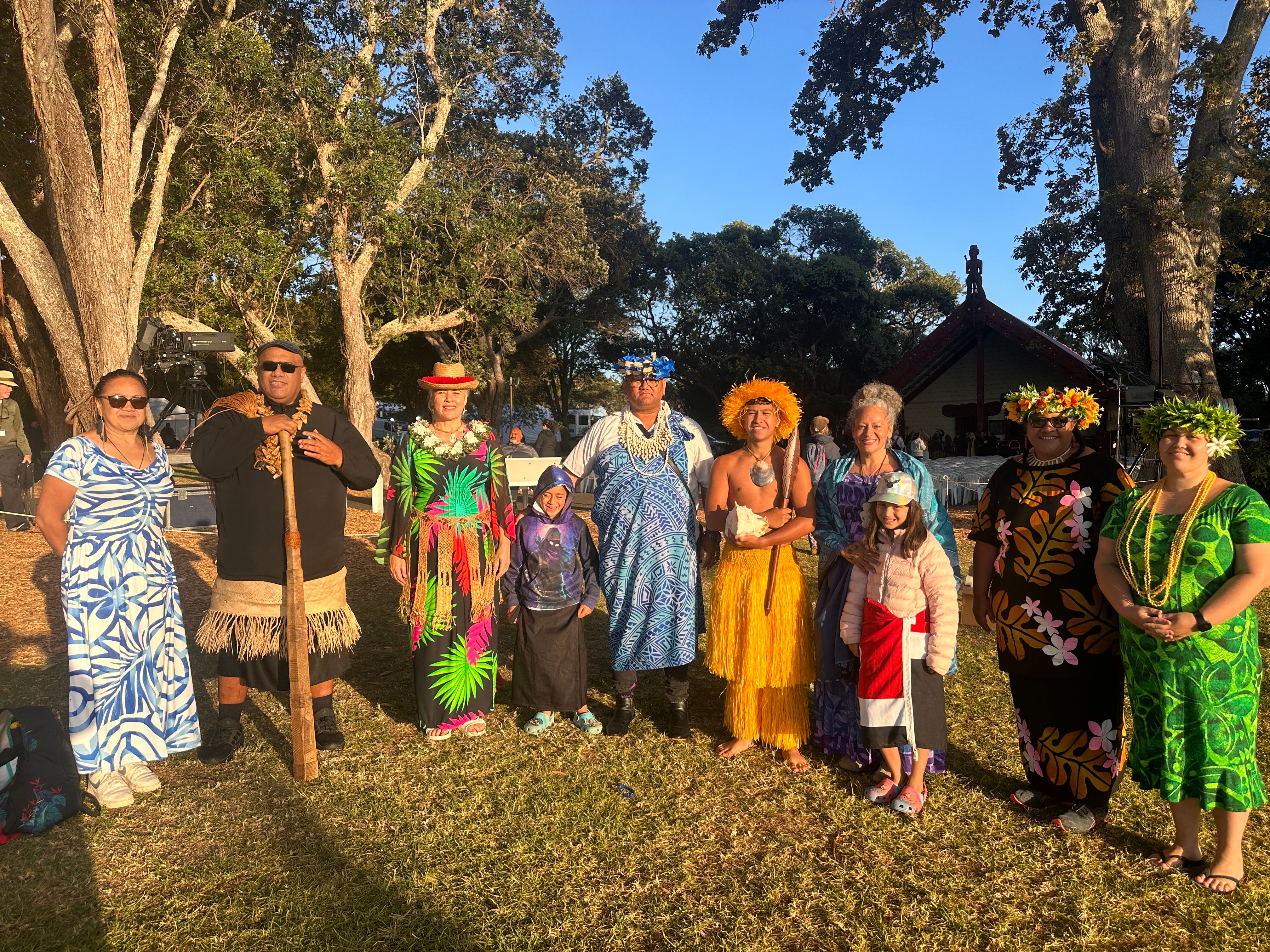 Mana Moana group (L-R adults) Belinda Betham, Pakilau Manase Lua, Susana Lei'ataua, young kōhine, Te Hiwi Preston, Teari'i Kupa-Wichman, Karlo Mila, Christina Epati, and Chrissie Kupa-Wichman. Photo/PMN News