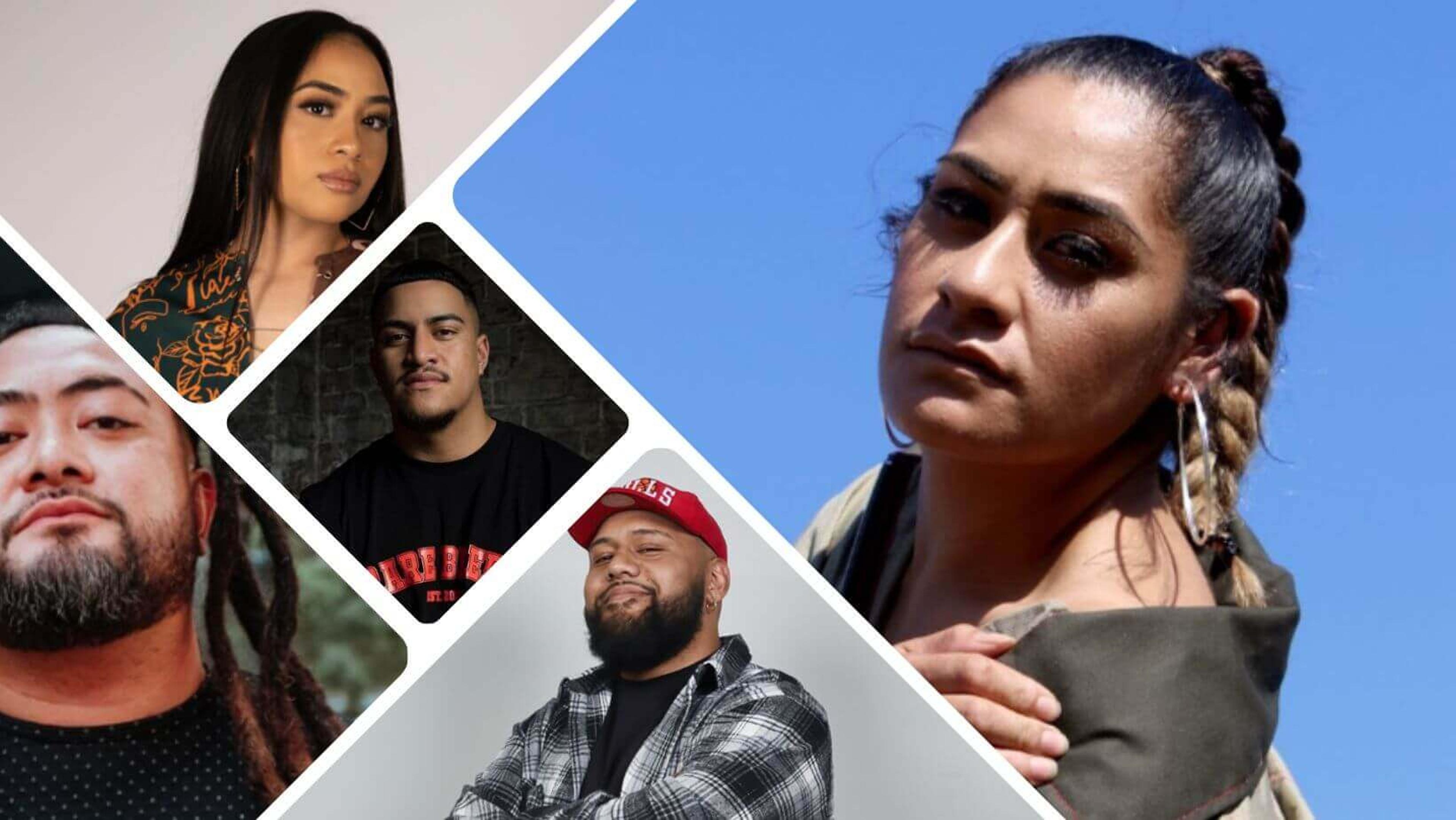 Motherland Sāmoa features a star studded line-up of international and local artists (clockwise from top) Bina Butta, Tree, Wayno, J Boog and Lisi (centre)​. Photo/Supplied​