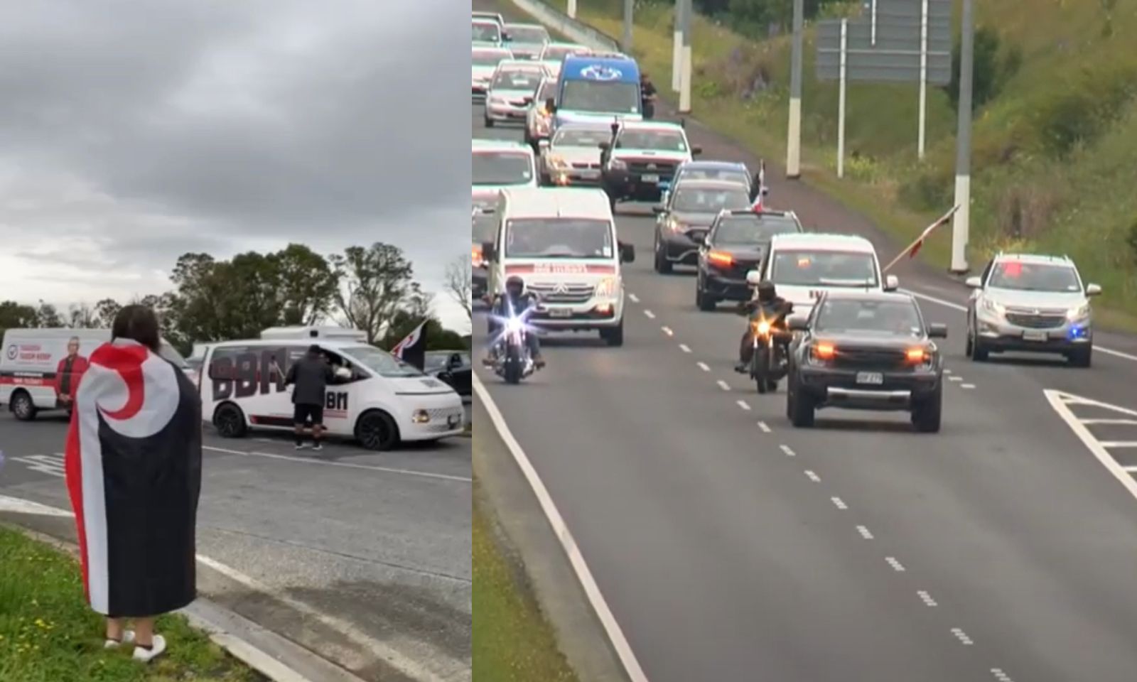 Brown Buttabean Motivation, Te Pāti Māori MP for Tāmaki Makaurau and The Bloody Samoan vehicles head the pack along State Highway 1. Photo/Supplied