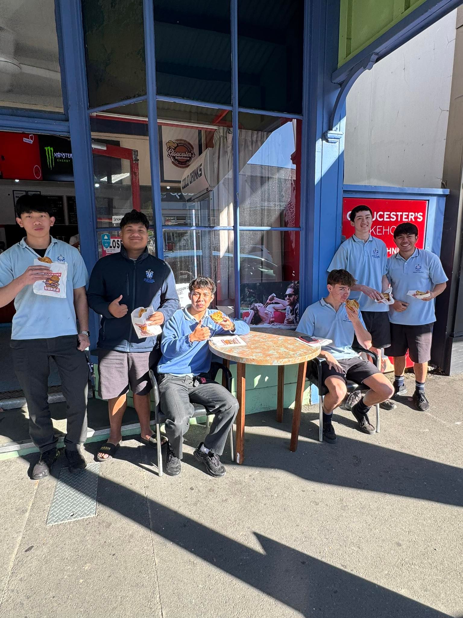 Nelson Boys' College students extend their lunch break for the palusami pies. Photo/Gloucester's Bakery Facebook