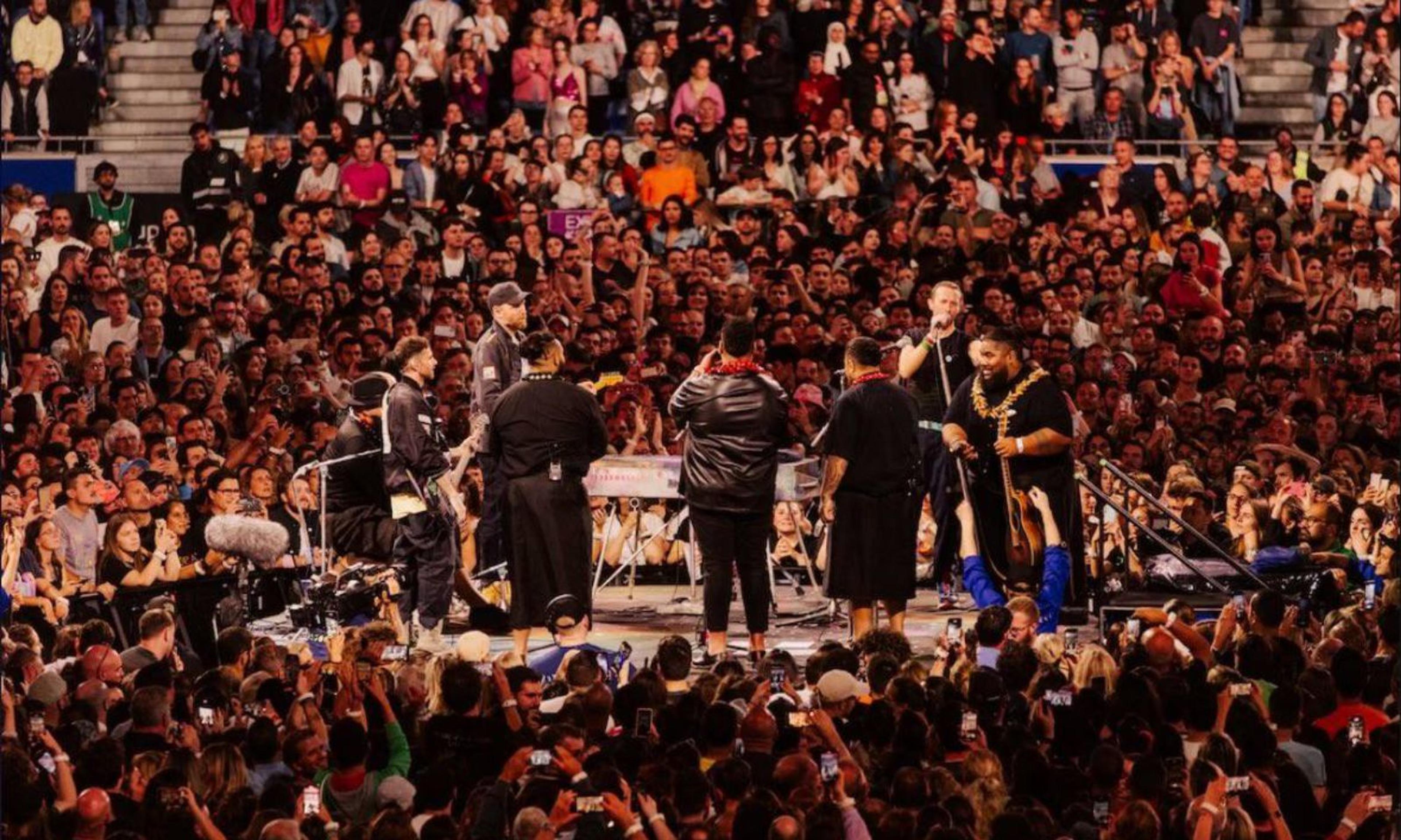 This Is Our Home band perform 'E Papa Waiari' with Coldplay to 65,000 people in Lyon, France.