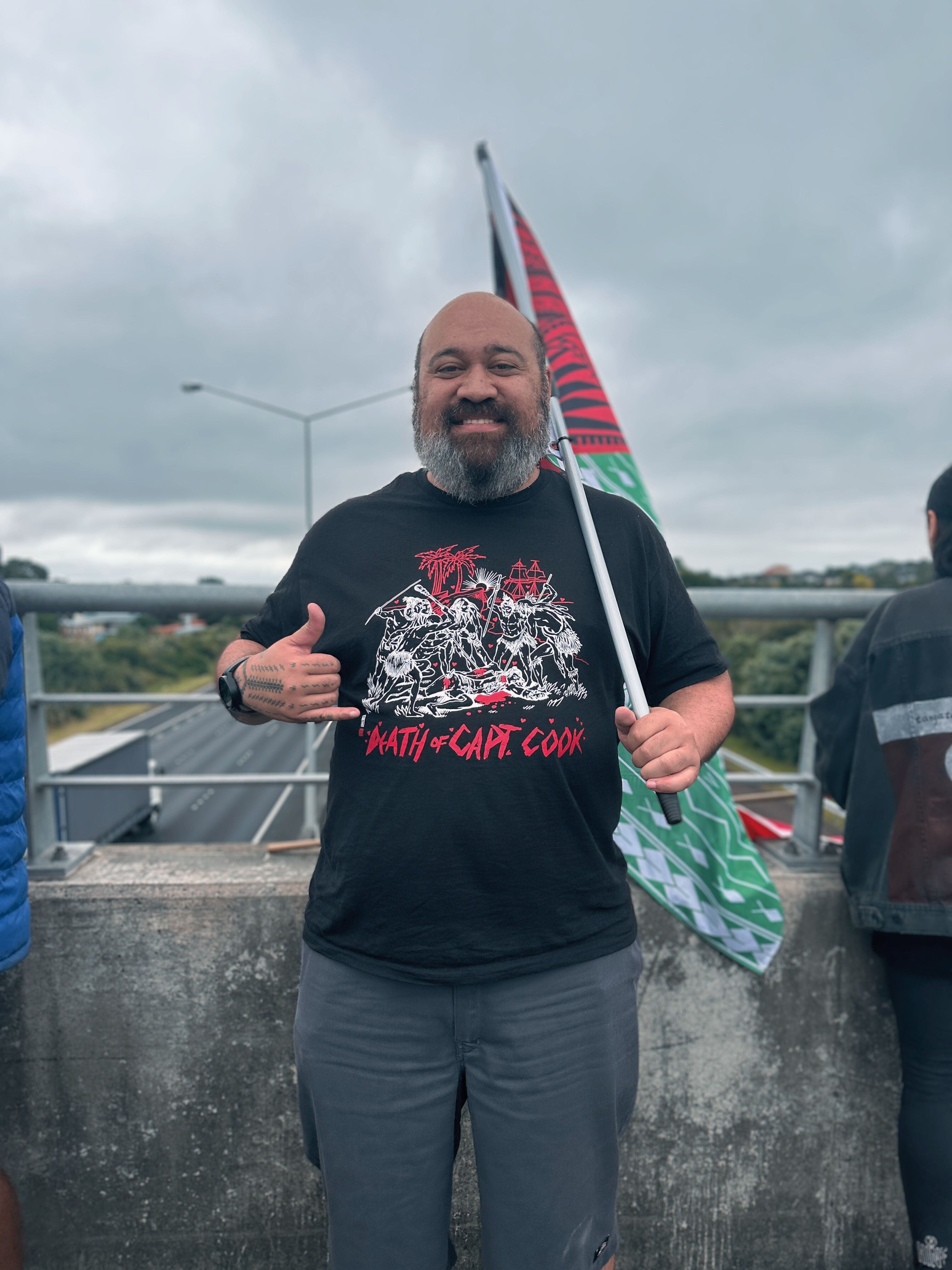 Cultural advisor to Disney was on of the leading cars in the State Highway 1 convoy. Photo/PMN News/Atutahi Potaka-Dewes