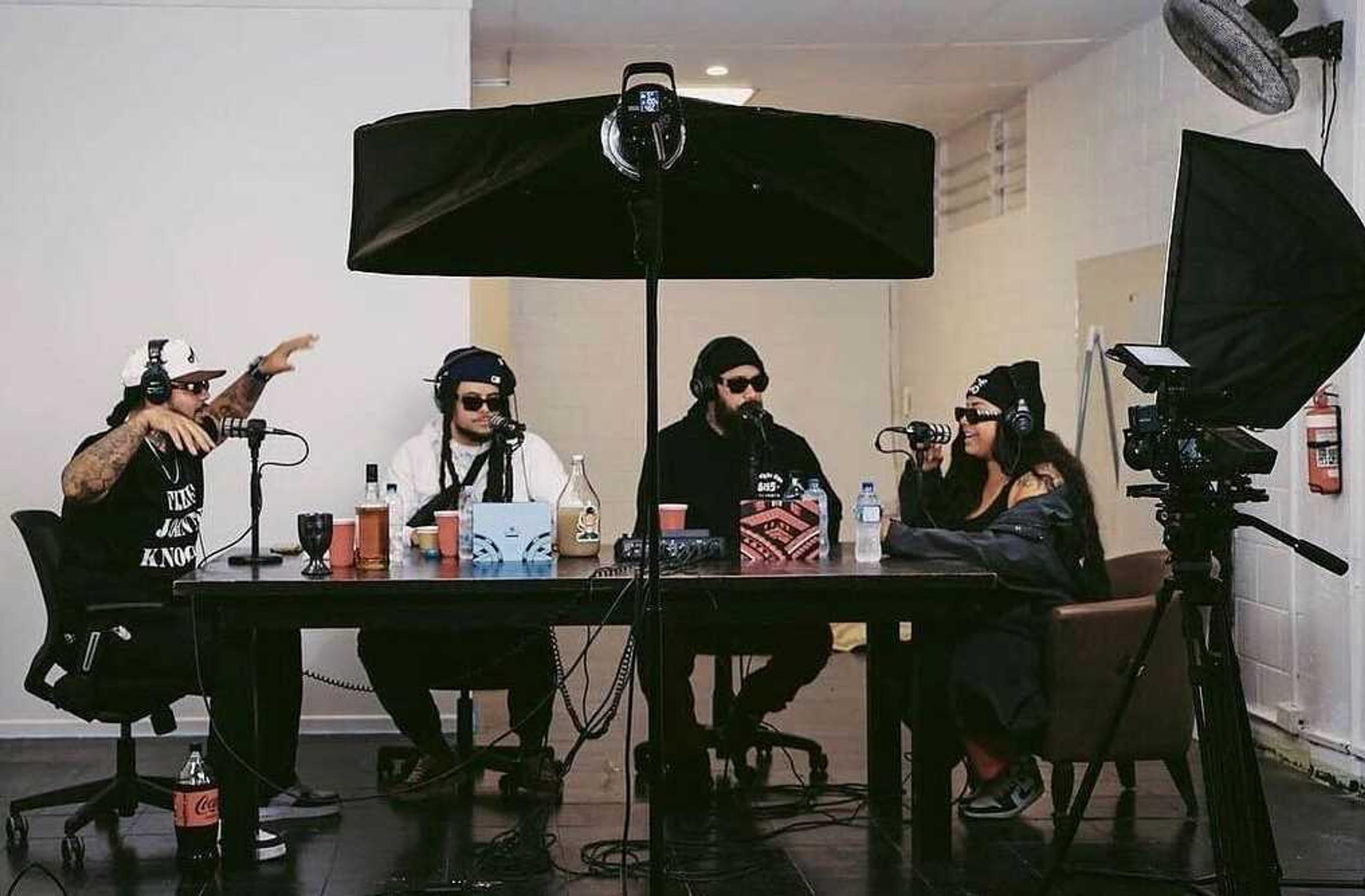 ​The Village Council Podcast is recorded in Avondale. From left: Poetik (Ventry Parker), Melodownz (Bronson Price), Bass685 (Bass Tauiliili) and Tenelle. Photo/Angelo Toalepai​