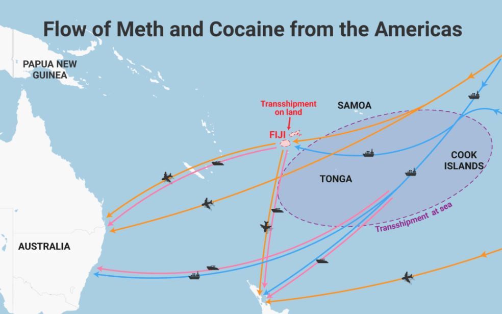 Pacific meth cocaine route map. Photo/Edin Pasovic/OCCRP