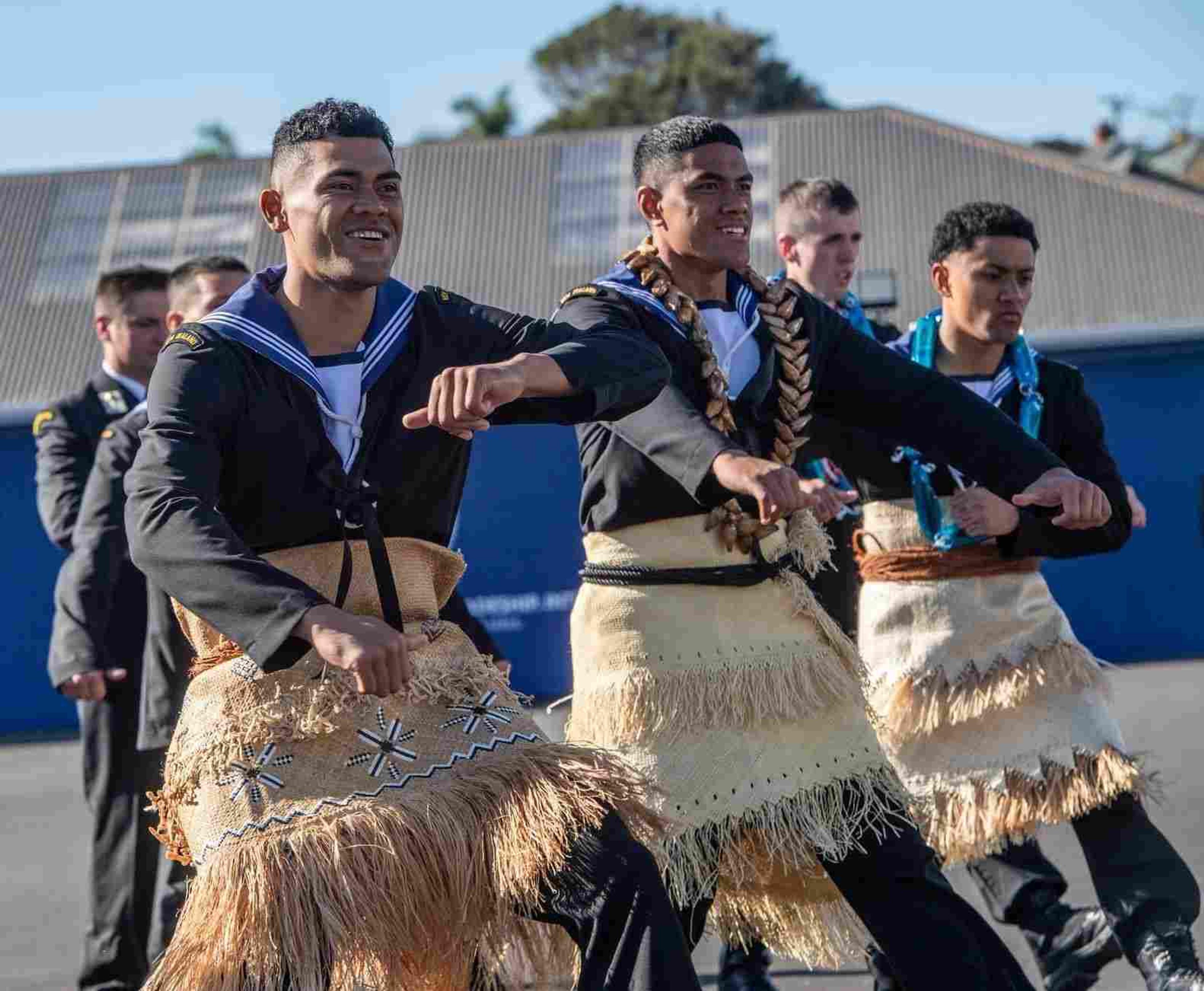 ​Kinitoni Lotulelei performing a haka with fellow Navy graduates. Photo/ Supplied