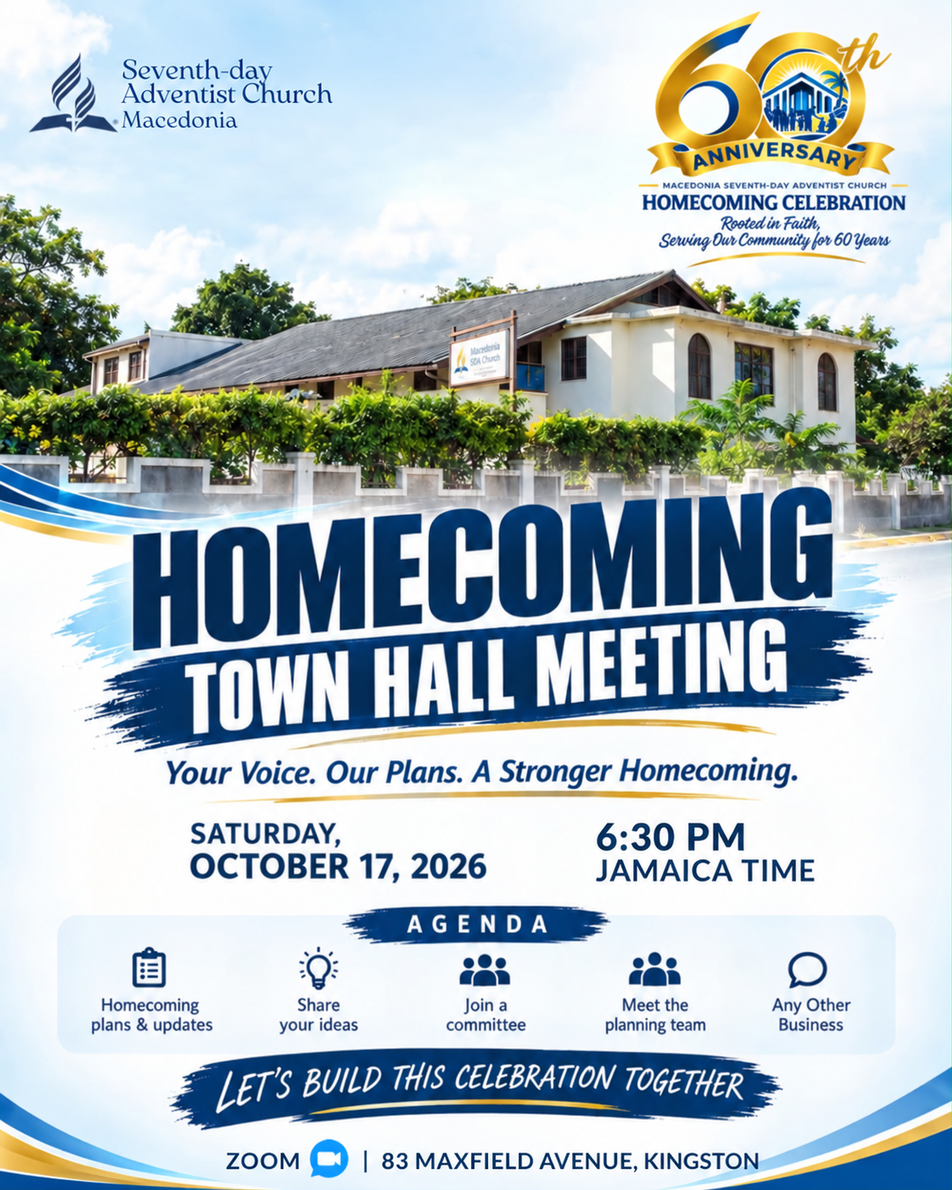 MSDA Town Hall flyer for Saturday, October 17, 2026 at 6:30 PM Jamaica time. Location: 83 Maxfield Avenue, Kingston.