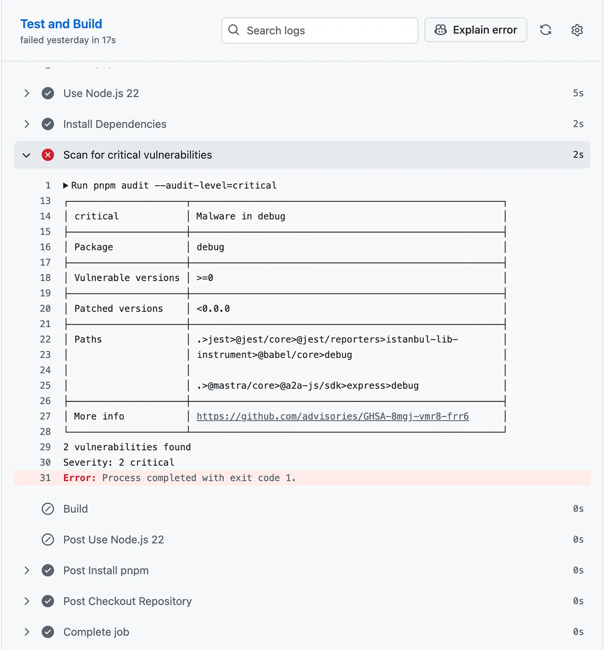Github Actions Error details