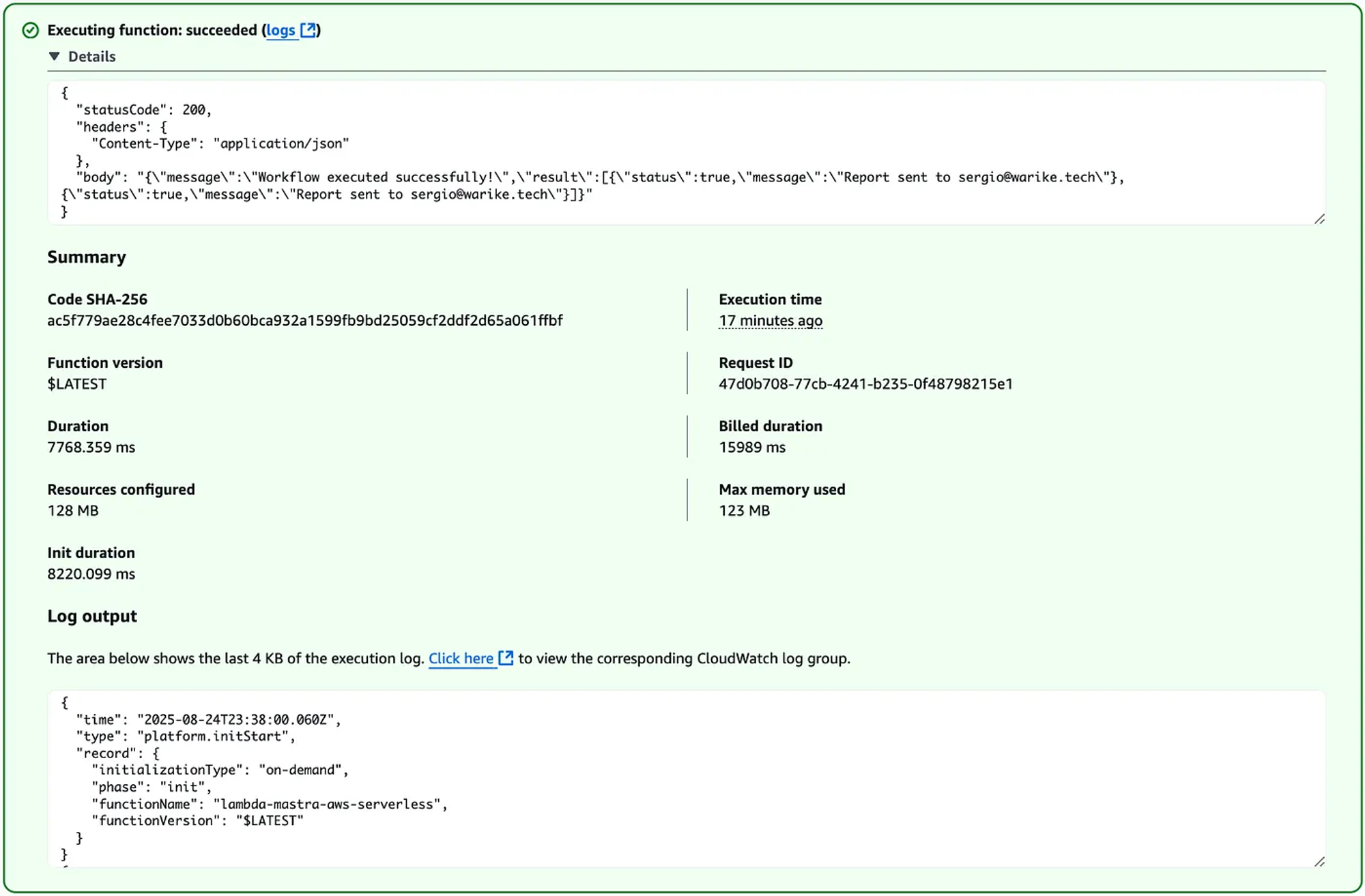 Lambda function testing