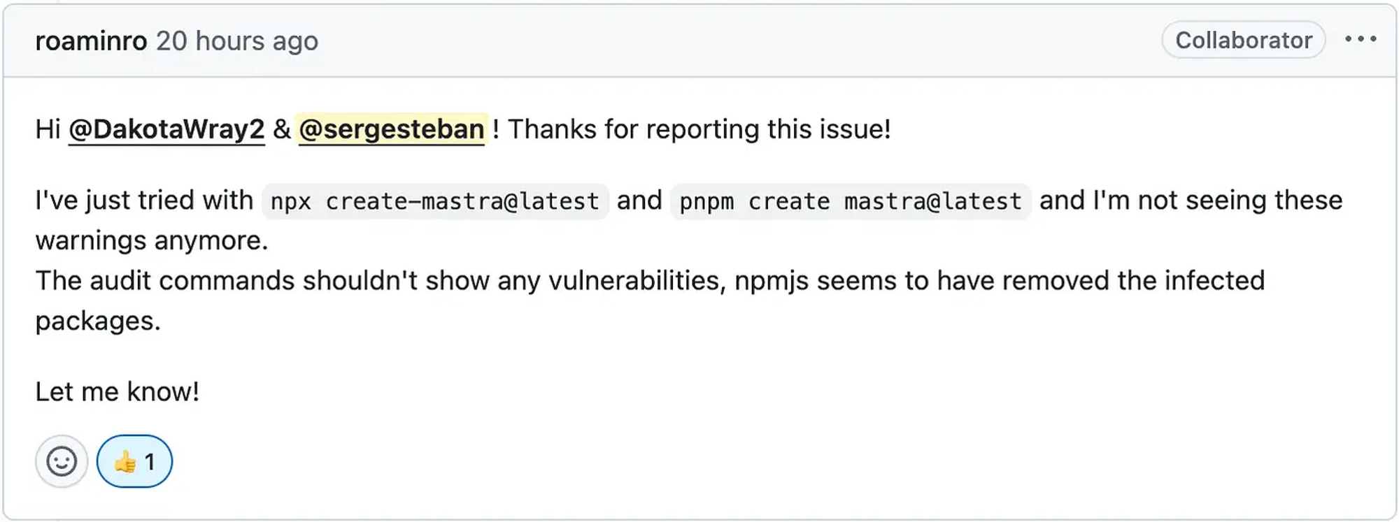Mastra github providing updates about the issue