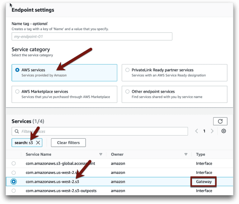 Image showing Option 4: Step-by-step instructions for Inserting a VPC Endpoint.