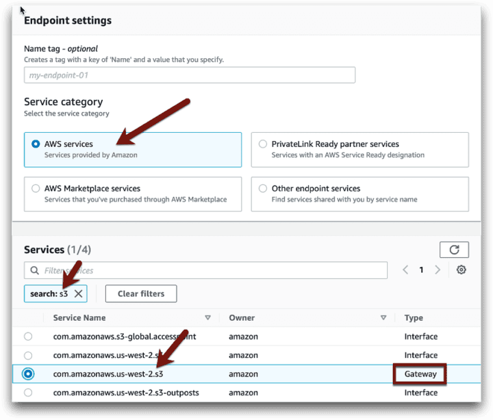 Image showing Option 4: Step-by-step instructions for Inserting a VPC Endpoint.