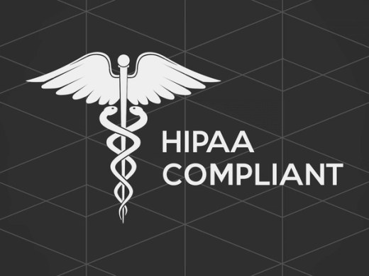 White Caduceus symbol and "HIPAA COMPLIANT" text.